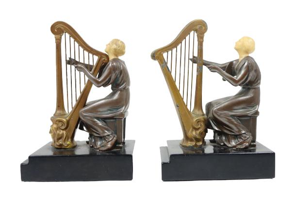 Pair of Metal & Onyx Harpist Bookends (1 of 11)