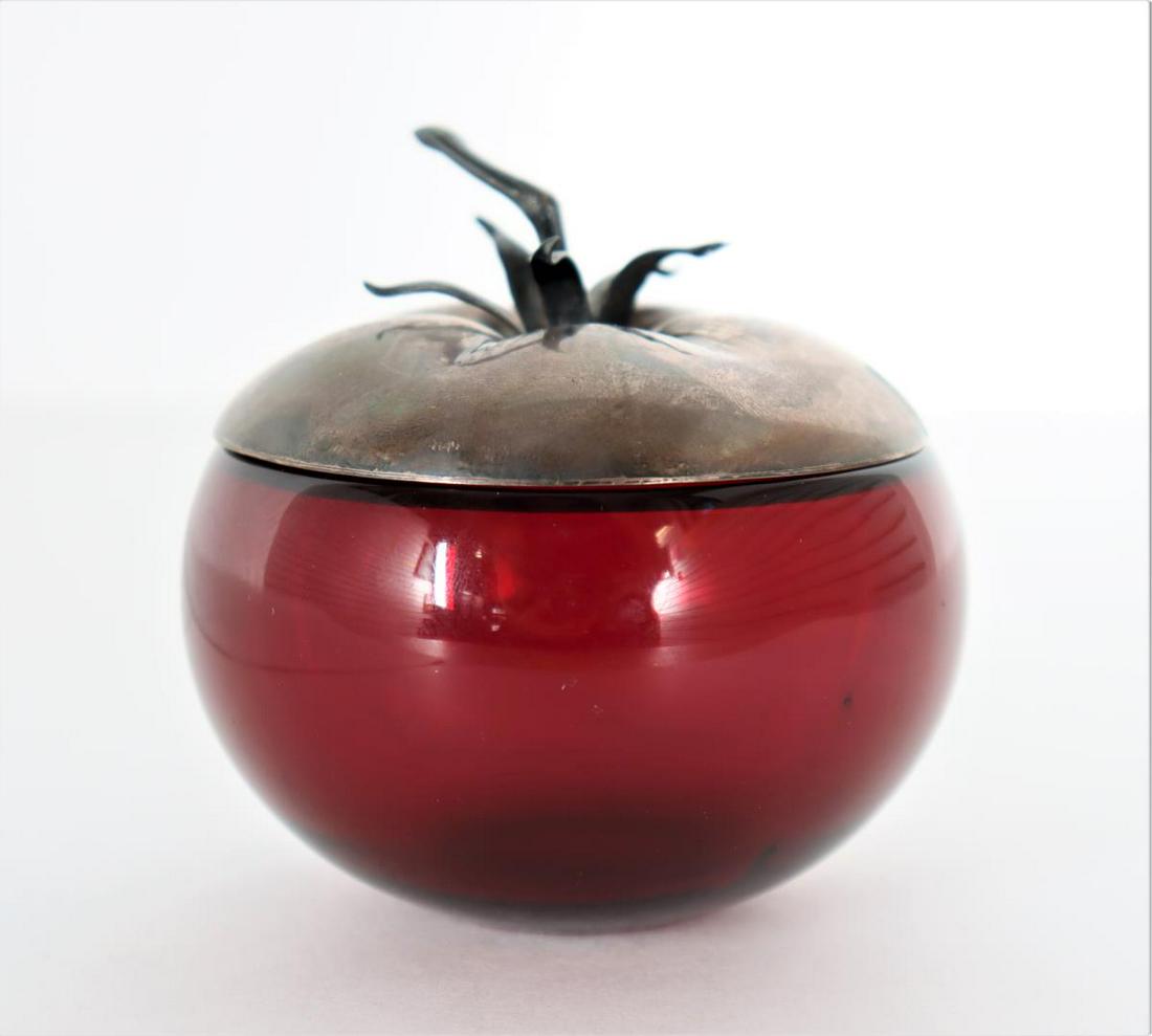 Signed Hawkes 'Apple' Jar w. Silver Apple Stem Lid (1 of 9)