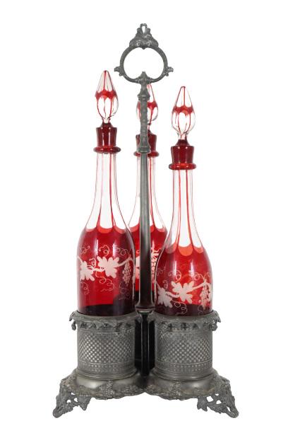Bohemian Cranberry Etched Decanter Set (1 of 12)