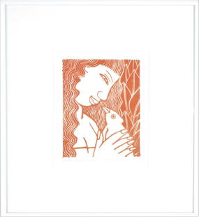 Andrew V. Stevovich (b 1948) American, Lithograph: One-color lithograph by Andrew Stevovich, titled "Bird in Red" and numbered 11/25.Overall: 11 1/4 x 10 1/4 in. Sight: 6 x 5 in. A noted contemporary figurative painter, Stevovich was born in Austria b