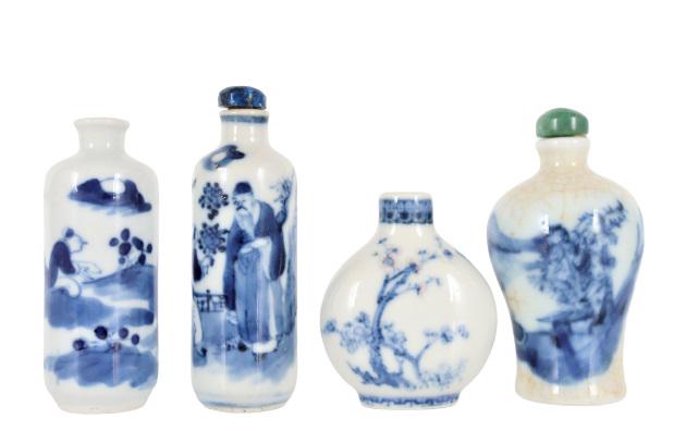 Group of 4 Chinese Blue/White Snuff Bottles (1 of 5)