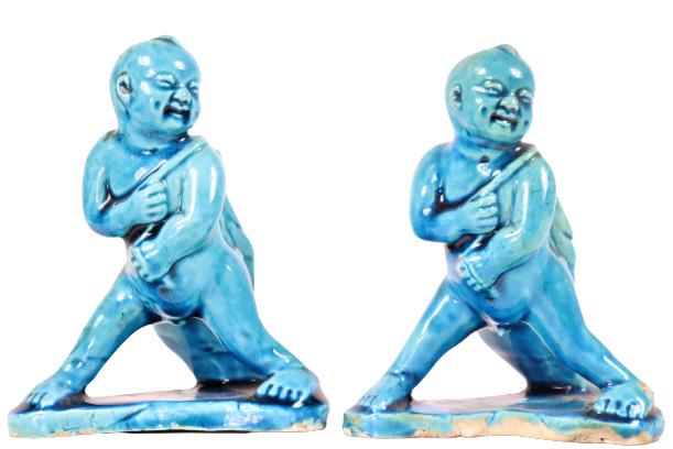 Pair of Chinese Blue Glazed Figures (1 of 10)