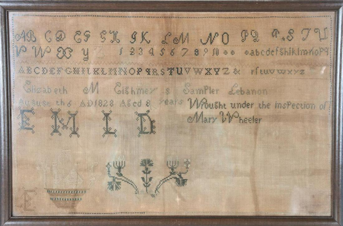 Antique 1828 Needlepoint Sampler w/ Ship (1 of 4)
