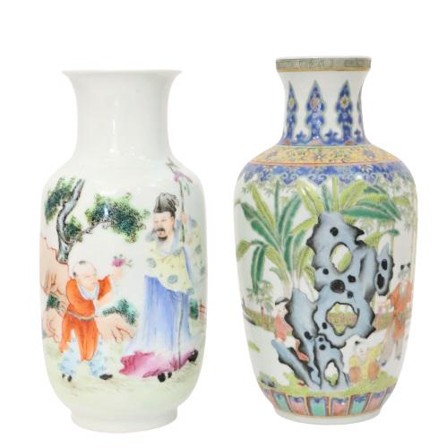 Pair of Chinese Hand Painted Figural Vases (1 of 7)