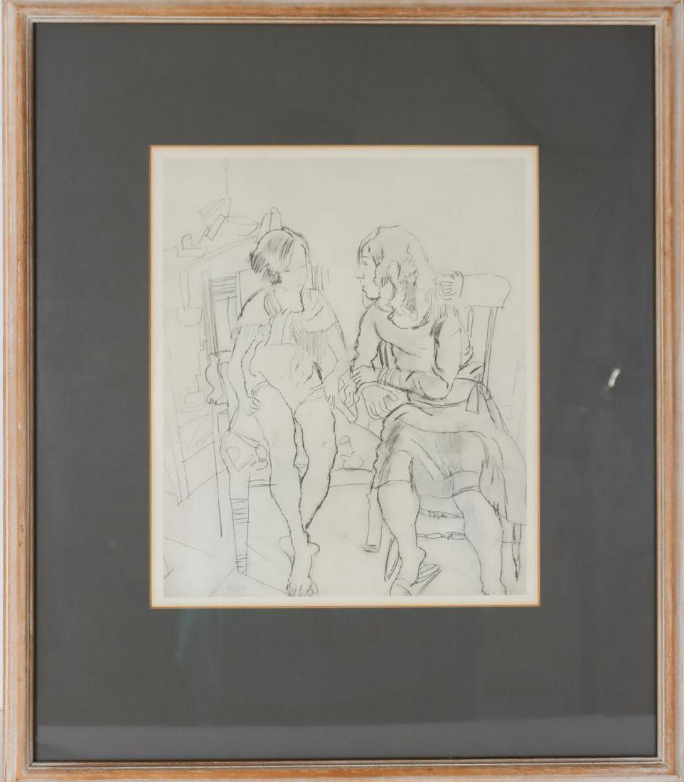 Early 20th C. Etching of Two Young Ladies (1 of 7)