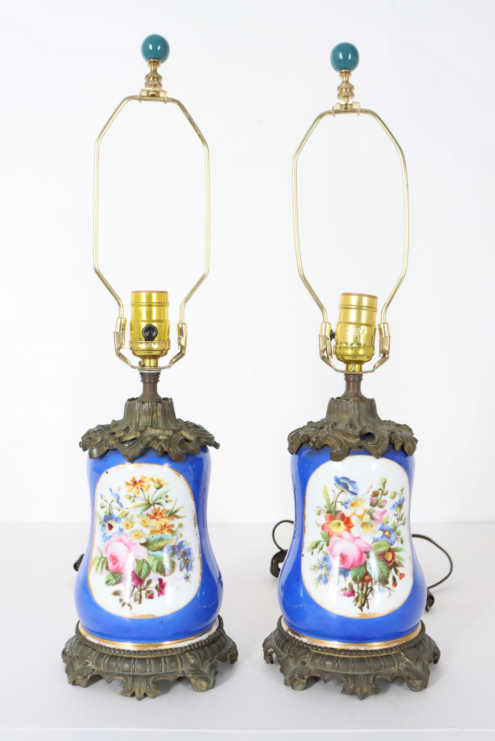 19th C Pair Paris Porcelain Lamps w/ Bronze Mounts (1 of 6)