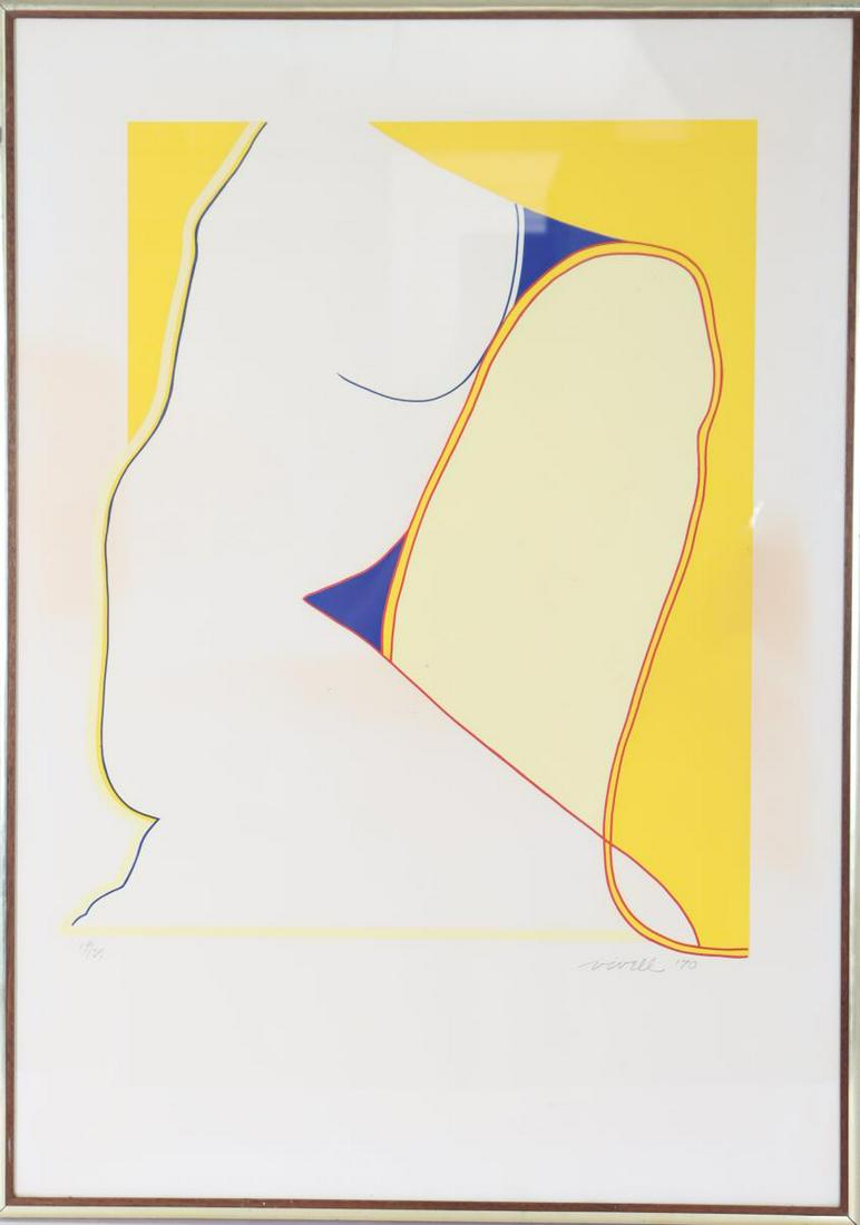 Judith Vivell (20th/21st C.) American Litho: Judith Vivell (20th/21st C.) American.Nude - signed and numbered lithograph.Studied print making at the Art Students League in NY with Larry Poons.Overall: 38 x 27 in.Sight: 26 x 19 in. Please note th