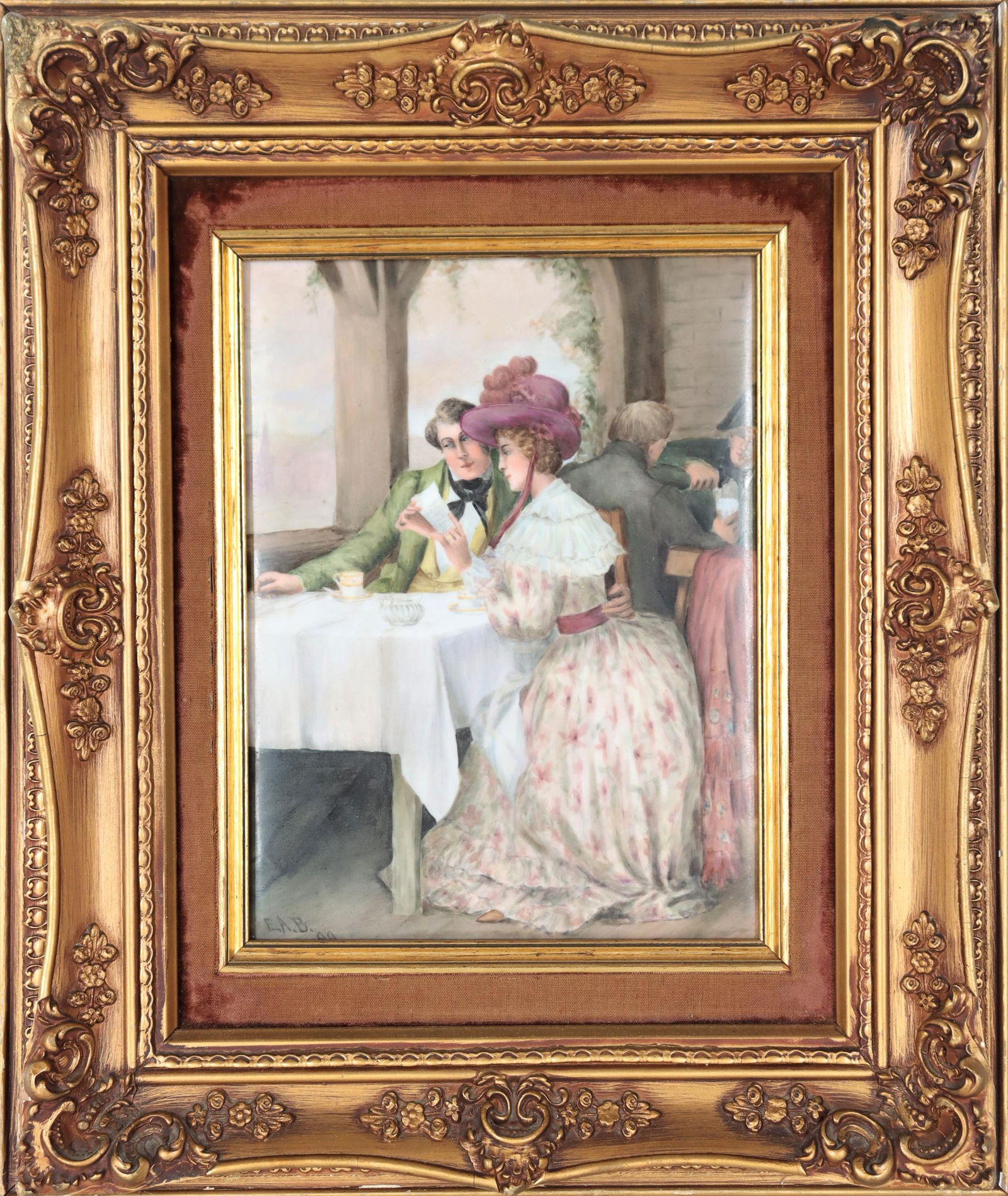 Hand Painted Porcelain Plaque, Framed (1 of 5)