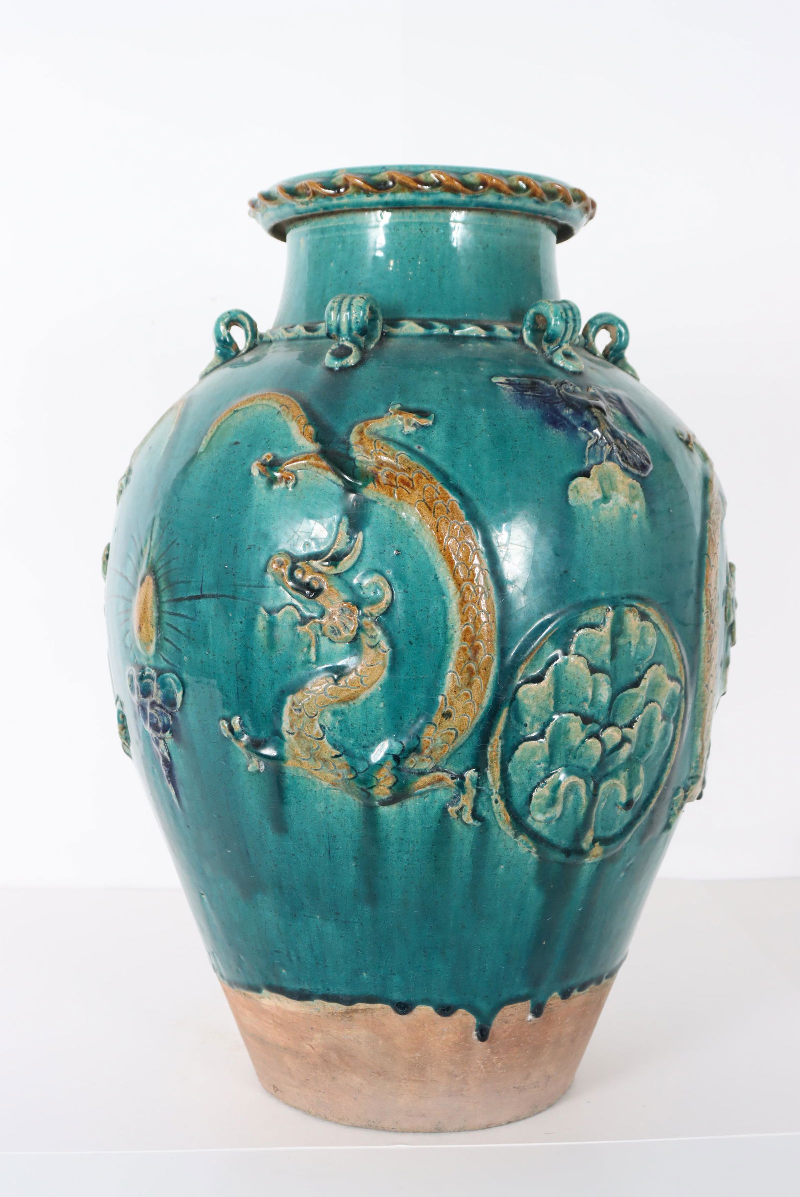 Terracotta Chinese Turquoise Glazed Vase (1 of 7)