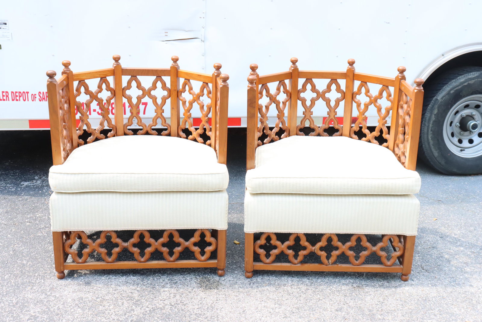 Pair Carved Wood "Gothic Style" Chairs, Thailand (1 of 8)