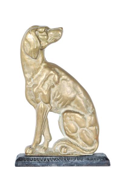 Painted Cast Iron Dog Doorstop: Regal-looking dog, painted in gold, made of iron. Size: 9 x 2 x 13 in. Please note that all sales are final. No refunds will be given under any circumstances.