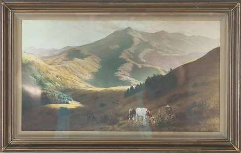 Hand Tinted Photo of Marin County, California: From original by Thaddeus Welch, Circa 1890 of cows grazing near Mt. Tamalpais. Original frame. Overall size: 12 1/2 x 19 1/2 in.Sight size: 9 x 15 1/2 in.Please note that all sales are final. No refu