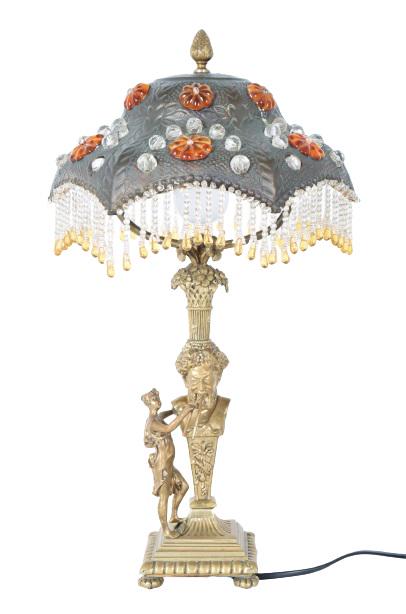 Antique French Bronze Lamp w Decorated Shade (1 of 9)