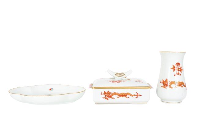(2) Ming Dragon Meissen Containers(1) Meissen Dish (1 of 15)