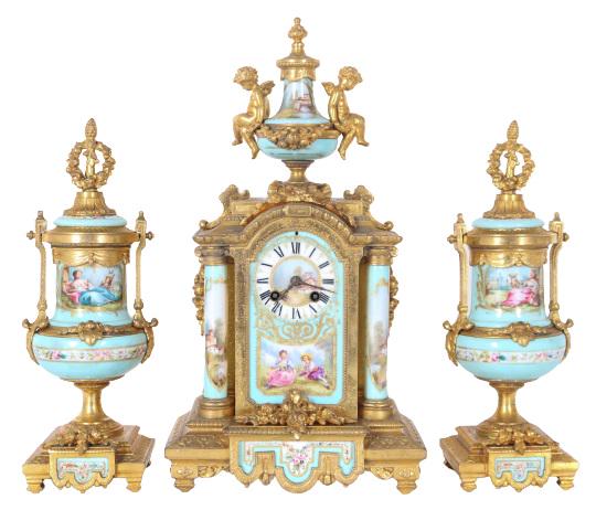 Antique Fr. Ormolu & Sevres Style Clock Garniture (1 of 11)