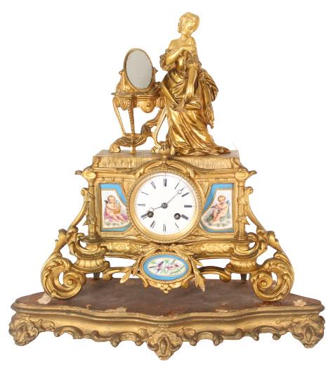 Antique French Gilt Metal Sevres Mantle Clock (1 of 13)
