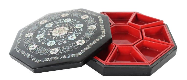 Chinese Inlaid Octagonal Mother of Pearl Box (1 of 7)