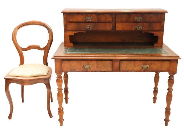 Antique Inlaid Writing Desk & Gallery Top w Chair (1 of 20)
