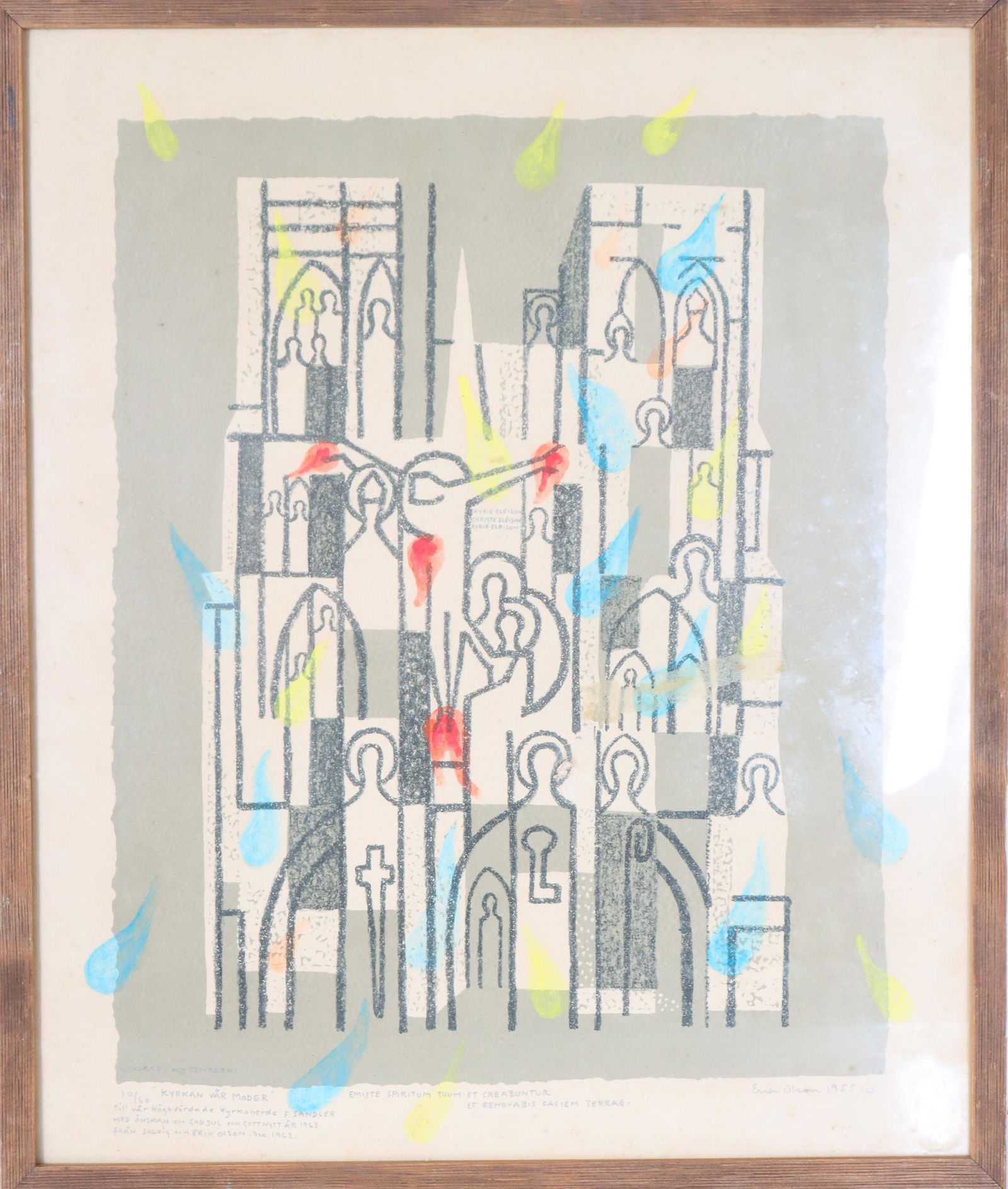 Erik Olson (1901-1986) Sweden, Lithograph: Erik Olson (1901-1986) Sweden, Lithograph. Signed in the lower right and dated 1955/1962. Edition 10/60, titled "Kyrkan Var Moder".Overall: 19 1/2 x 16 1/2 in.Sight: 18 1/2 x 15 1/4 in. Please contact