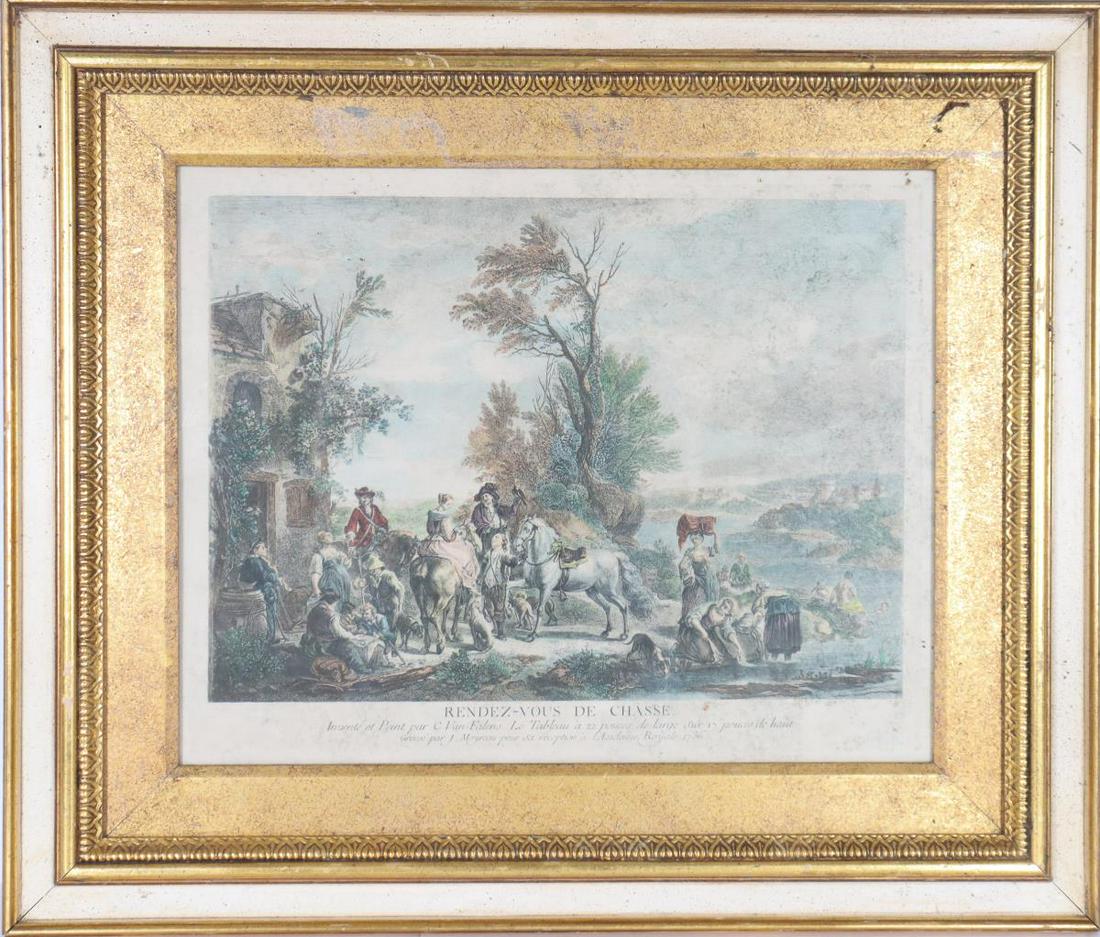French Colored Engraving, Rendez-vous Chasse (1 of 4)