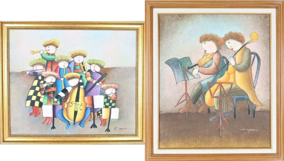 Pair of Signed Oil on Canvas, Orchestra Playing (1 of 9)