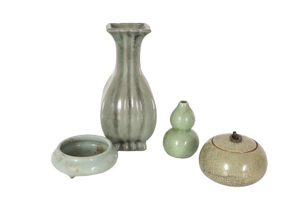 Set of (4) Chinese Celadeon Crackleware Pcs (1 of 13)