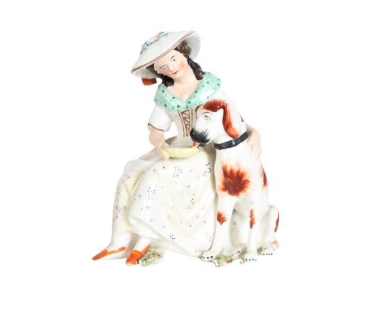 19th C English Figure Seated Girl Feeding Dog (1 of 6)