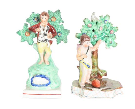 (2) 19th C Staffordshire Figures w Trees (1 of 6)