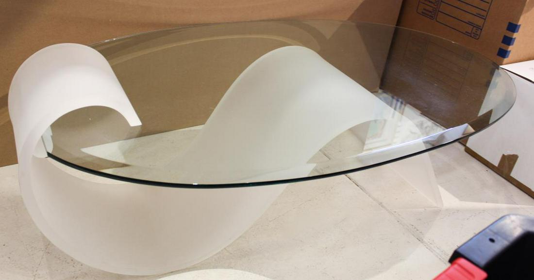 Modern Glass Top Coffee Table w Abstract Base (1 of 2)