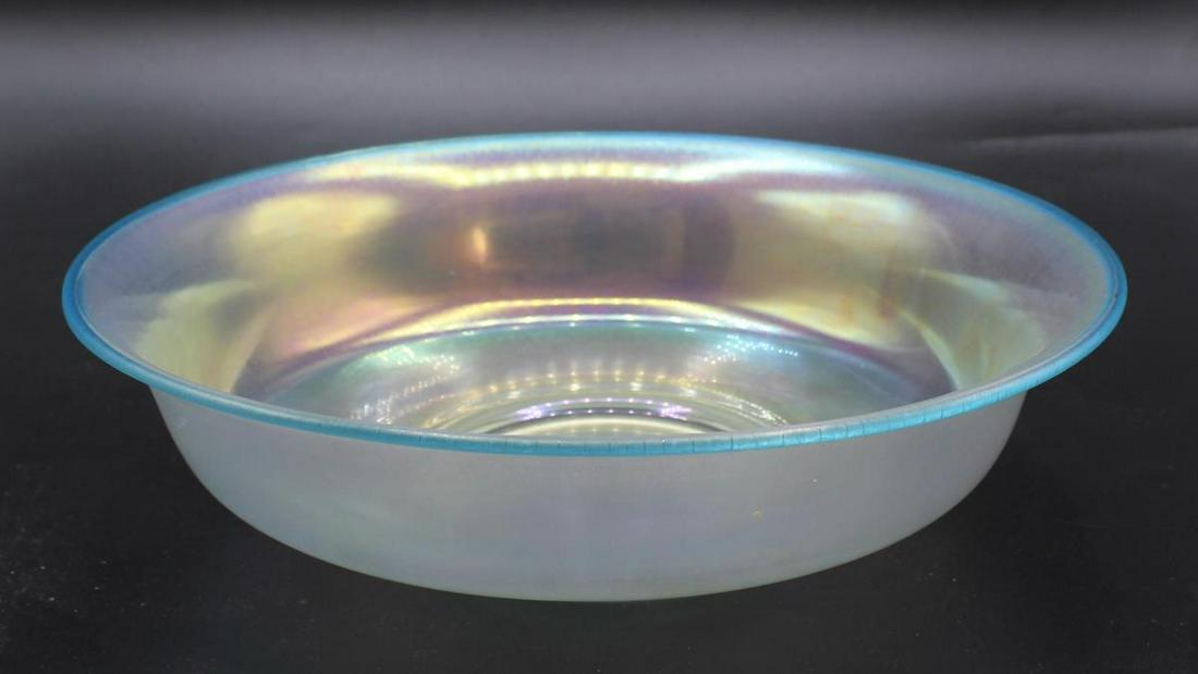 Large Steuben Verre De Soie Bowl w Turquoise Rim (1 of 5)