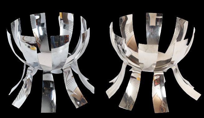 Pair of Vintage Mesa Footed Fruit Bowls: Two Footed Fruit Bowls, Mesa by Giuliano Malimpensa, circa 1980, silver-plate.Size: 8 3/4 x 11 in.