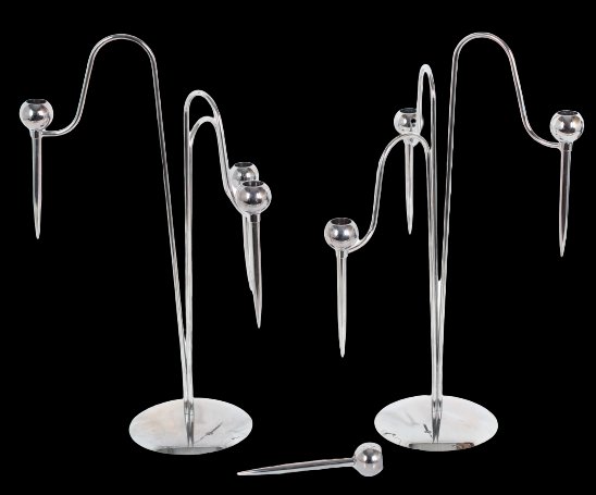 Pair of Vintage Mesa Candelabras: Two fantastic candelabras,1980s Giuliano Malimpensa for Mesa. Handmade 'bubble' design, graceful and artful with removable 'bubbles' for holding candles. Size each: 17 1/2 x 11 in.