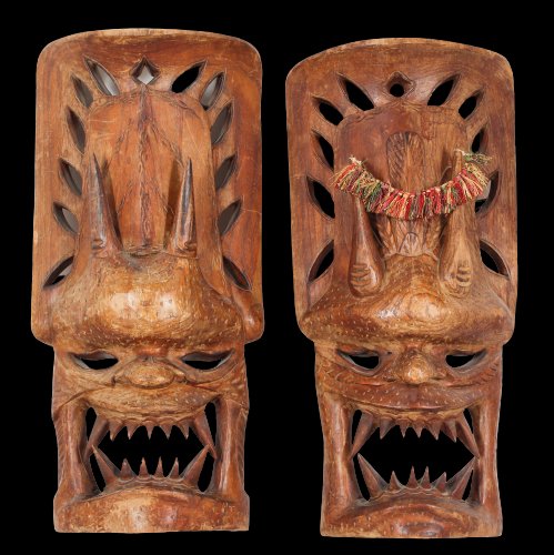 Pair of Large Carved Wood Tiki Masks (1 of 6)