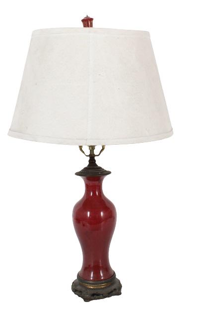 Chinese Porcelain Ox Blood Vase/Lamp (1 of 8)