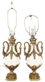 Pair of Marble and Bronze French Cassolettes Lamps (1 of 7)