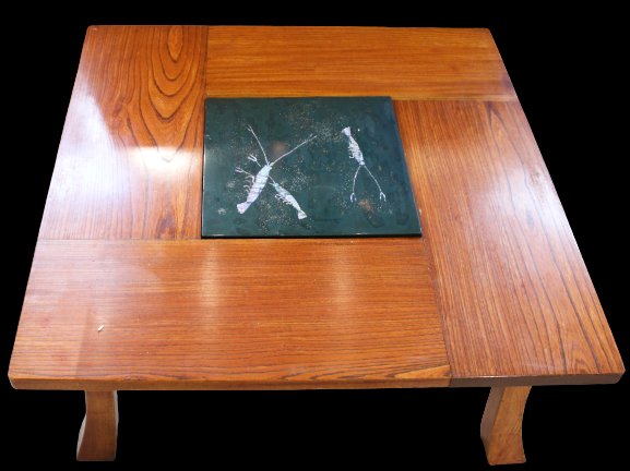 Japanese Low Table w Decorated Lacquer Plaque (1 of 6)