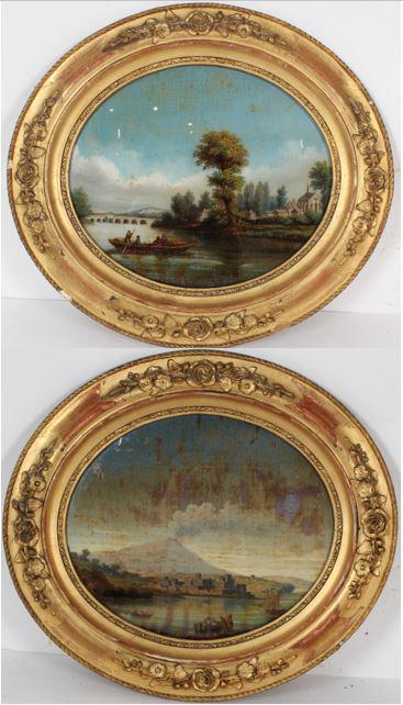 Pair of Gilt Oval Framed Landscape Paintings (1 of 7)
