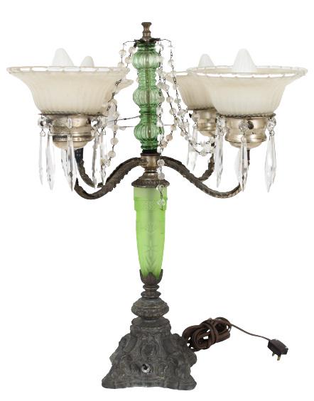 Art Nouveau Crystal Drop Candelabra Lamp (1 of 7)