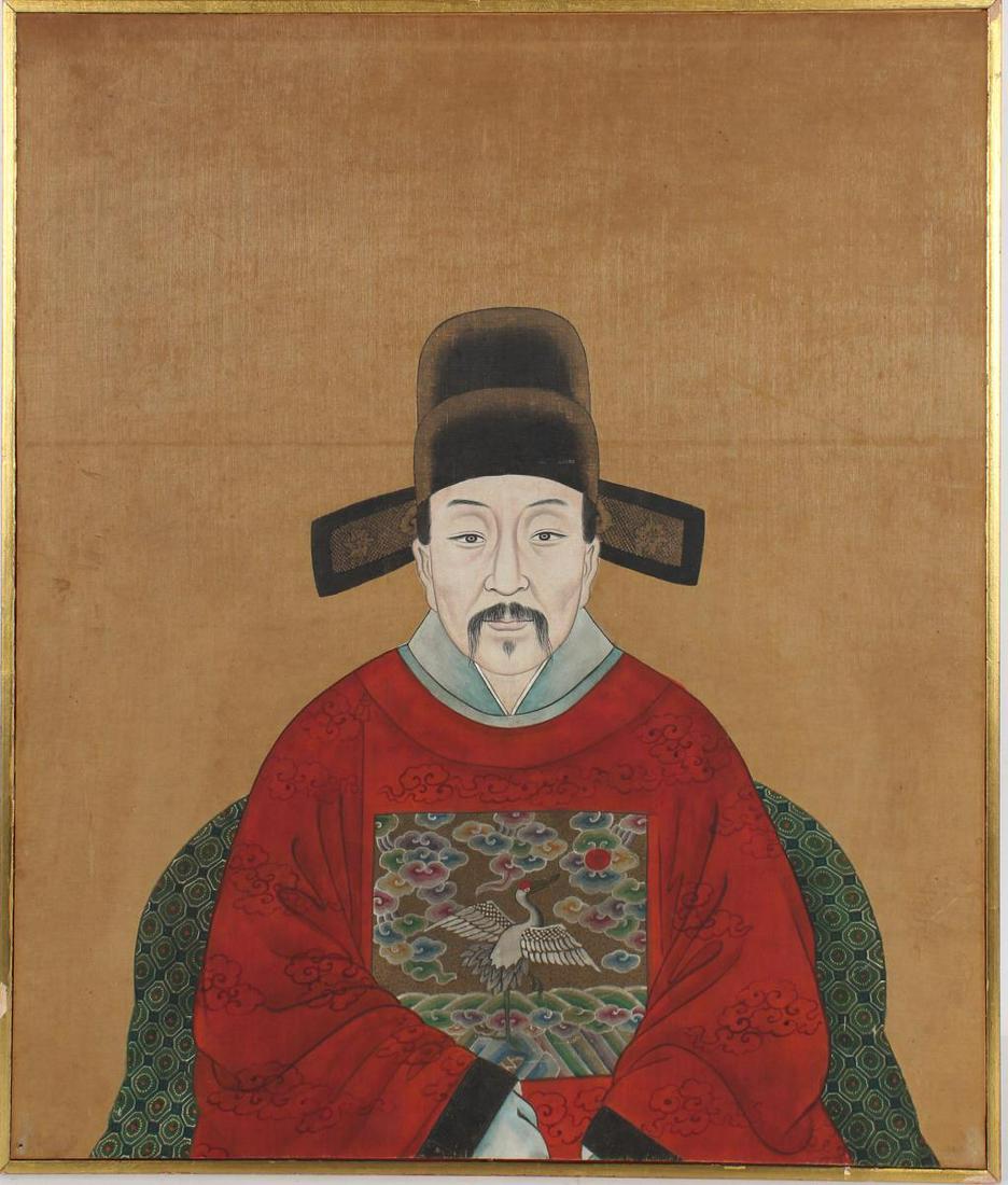 Chinese Portrait of an Emperor, Gouache on Silk (1 of 3)
