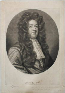 After John Raphael Smith, Early Mezzotint Portrait: Early mezzotint half-length oval portrait, said to be of Sir Godfrey Kneller, printed by John Smith. John Raphael Smith (1752-1812) was active/lived in United Kingdom and is known for Mezzotint, portr