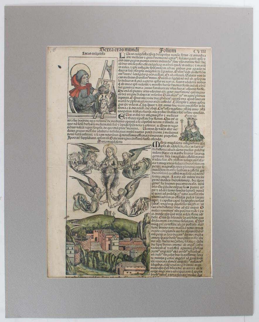 Nuremberg Chronicle, One Leaf w Color Woodcuts (1 of 5)