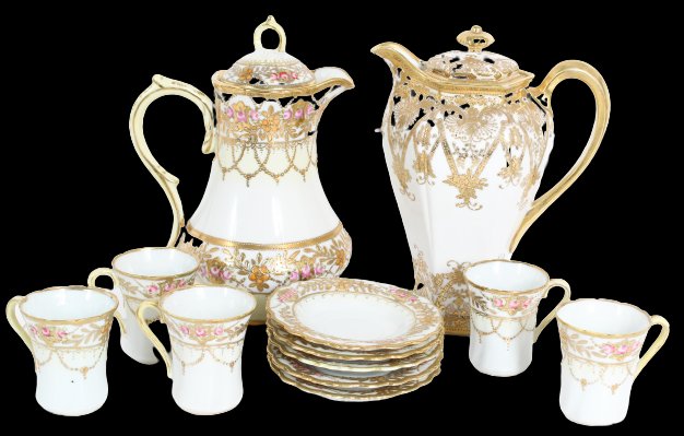 (12) Pc Nippon Hand Painted Floral and Gilt Set (1 of 7)