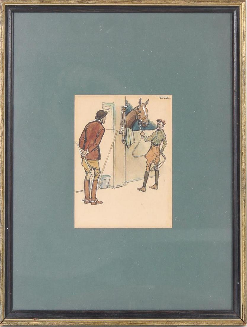Equestrian Framed Watercolor, Signed Burne (1 of 4)
