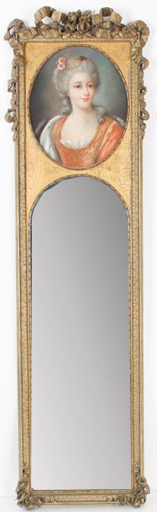Large Antique French Trumeau Mirror w Oil Painting (1 of 4)