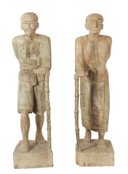 (2) Large Chinese Hand-Carved Peasant Figures (1 of 12)