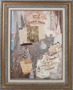 Charles Gresham (20th C) American, Oil & Collage: Charles Gresham (20th C) American, oil and collage on canvas, exhibited at the Esther Robles Gallery in the 1950's. Other artists exhibiting were Stanton MacDonald Wright, Karel Appel, and Paul Jenkin