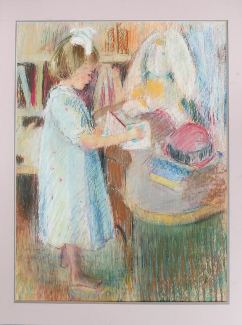 20th C. Interior w Little Girl, Pastel/Paper (1 of 4)