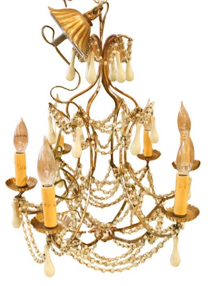 Vintage Italian Style Beaded Chandelier: Vintage Italian Style Beaded Chandelier. Mid 20th C. Beads appear to be wood. 6 lights. Size: 16 x 24 in. Location CEILING