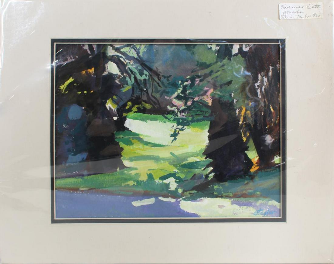 Sandy Taylor "Summer Gate" Gouache: Sandy Taylor "Summer Gate" Gouache. Signed lower right, unframed with pearl grey matting. Overall Size: 16 x 20 in.Sight Size: 11 x 14 in. Location BA