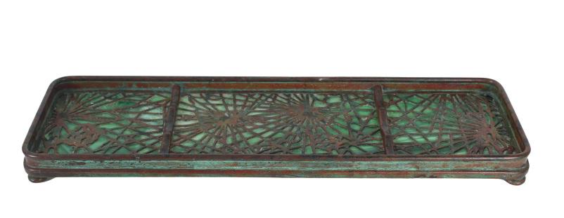 Louis Comfort Tiffany Grapevine Favrile Pen Holder: Louis Comfort Tiffany Grapevine Favrile Glass and Bronze Pen Holder. Grapevine pattern. Marked "Tiffany Studios New York, 1004" on the underside.Size: 9 1/2 x 3 in. Location O4